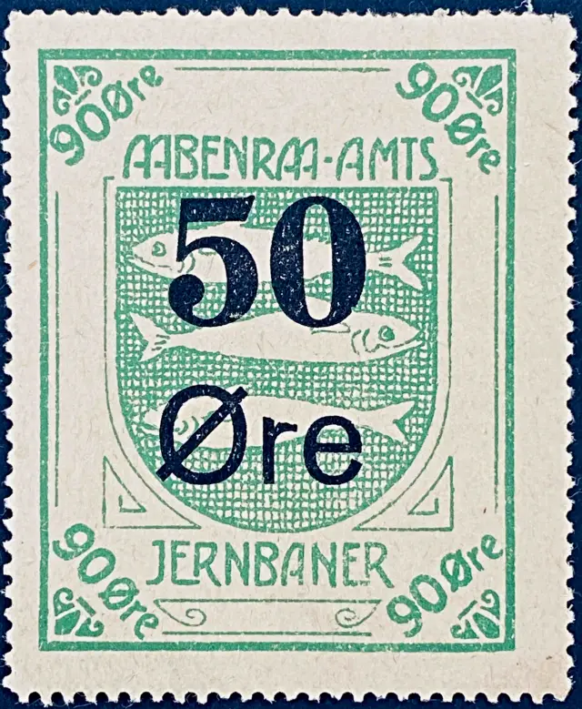 AaAJ 4O - Provisorium (overtryk) 50 Øre sort bogtryk på 90 Øre - Grøn.