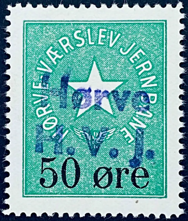 HVJ 12A - 50 Øre - Grøn - stemplet på Hørve Station (Hve).