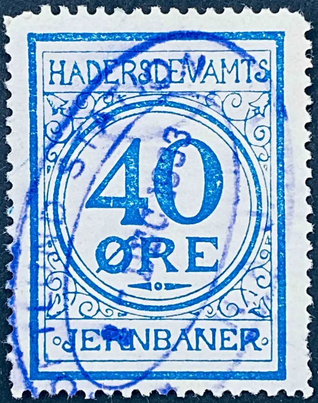 HAJ 34 - 40 Øre - Blå - stemplet på Toftlund Station.