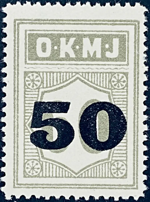 OKMJ 34 - Provisorium (overtryk) 50 Øre sort bogtryk på 60 Øre - Grå.