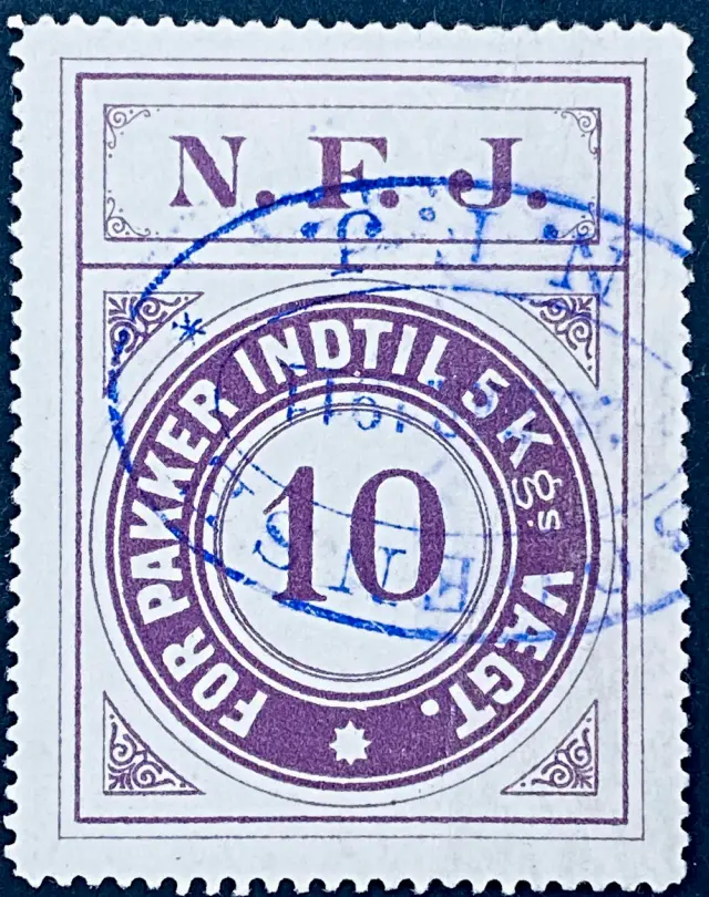 NFJ 5 - 10 Øre - Violet - stemplet på Bogense Station (Bgs).