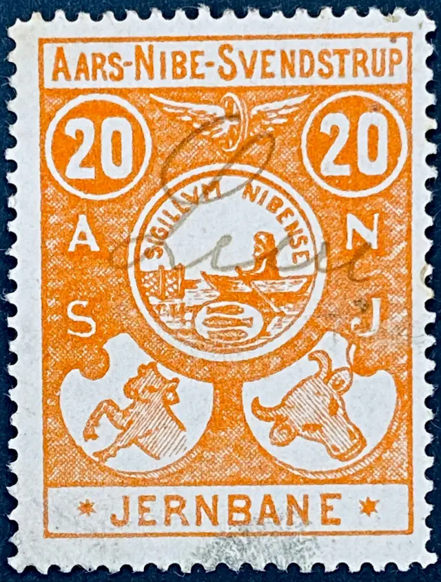 ANSJ 2 - 20 Øre - Orange - banemærket er stemplet.
