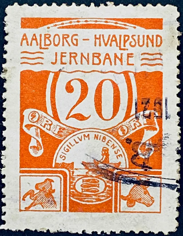 AHB 4 - 20 Øre - Orange - banemærket er stemplet.