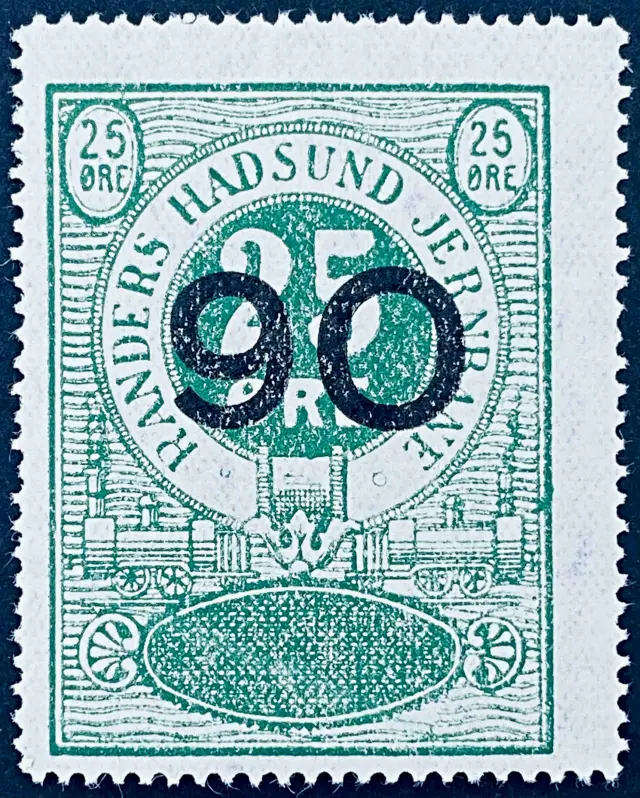 RHJ 42B - Provisorium (overtryk) 90 Øre sort bogtryk på 25 Øre - Grøn.