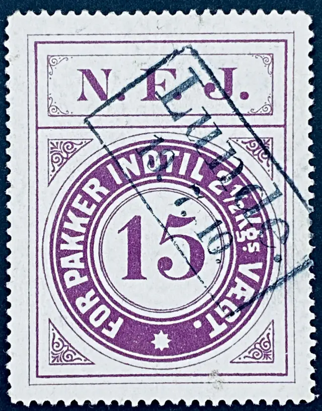 NFJ 6 - 15 Øre - Violet nuance - stemplet på Lunde Fyn Station.