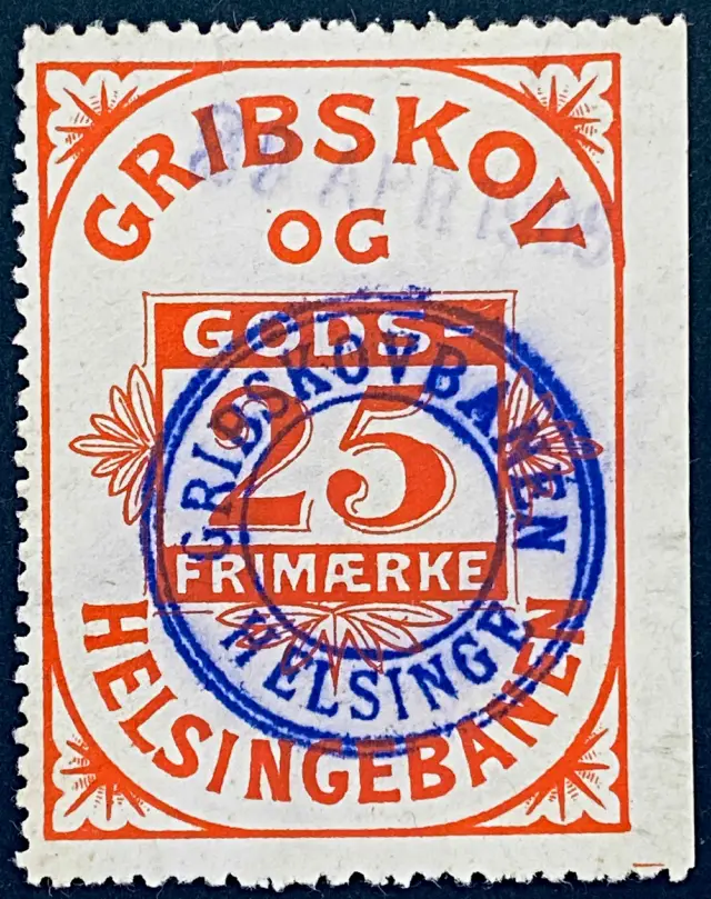 GDS 2 - 25 Øre (Tykt papir) - Rød - stemplet på Helsinge Station (Hlg).