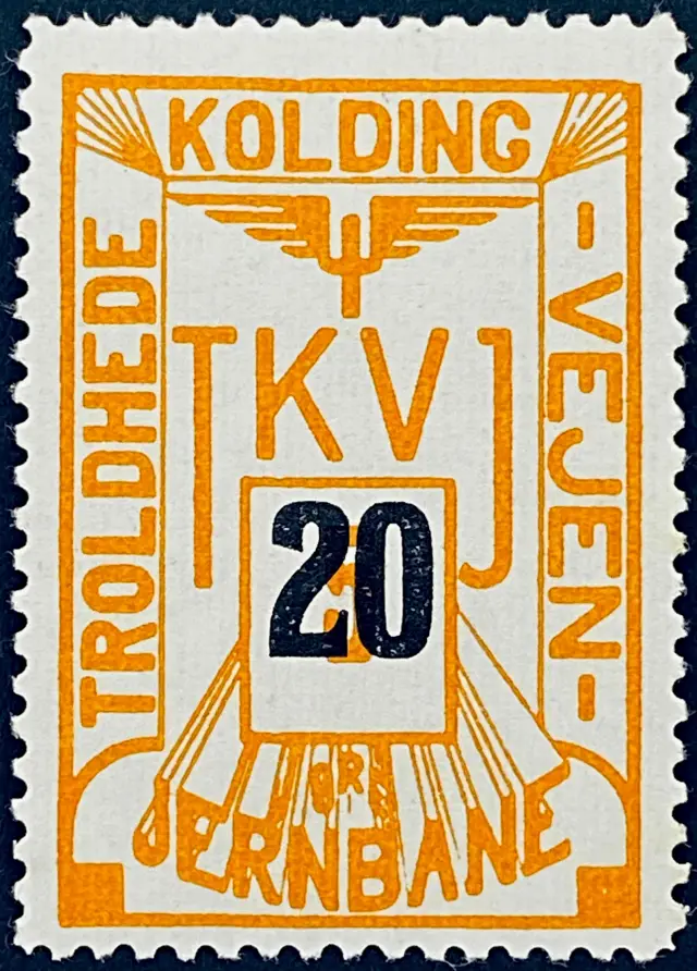 TKVJ 69 - Provisorium (overtryk) 20 Øre sort bogtryk på 5 Øre - Orange.