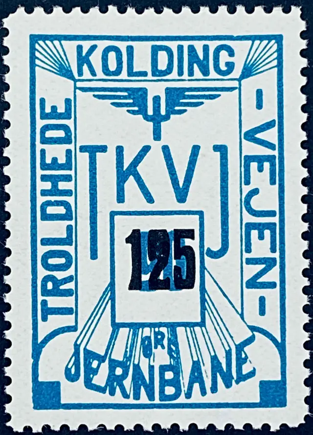 TKVJ 70 - Provisorium (overtryk) 125 Øre sort bogtryk på 90 Øre - Grønblå.
