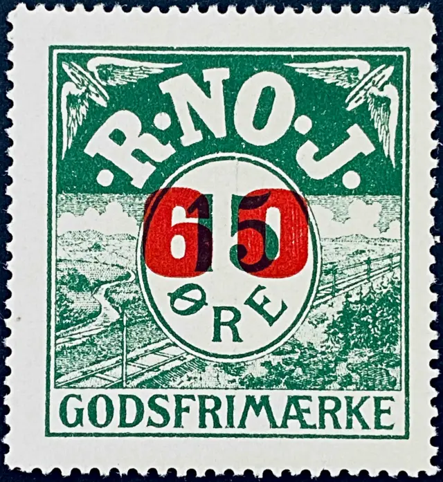 R.No.J 13 - Provisorium (overtryk) 60 Øre rødt bogtryk på 15 Øre - Grøn.