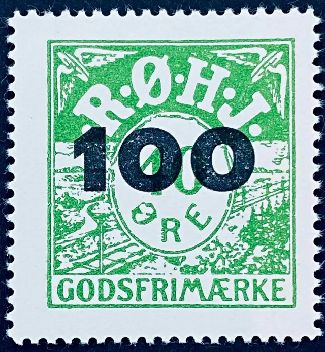 RØHJ 28C - Provisorium (overtryk) 100 øre sort bogtryk på 40 Øre - Grøn nuance.