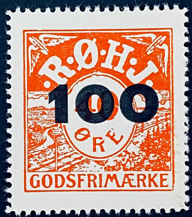 RØHJ 29C - Provisorium (overtryk) 100 øre sort bogtryk på 40 Øre - Rød nuance.