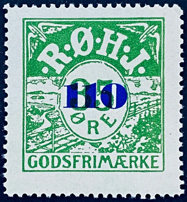 RØHJ 31A - Provisorium (overtryk) 110 Øre blåligt bogtryk på 35 Øre - Grøn nuance.