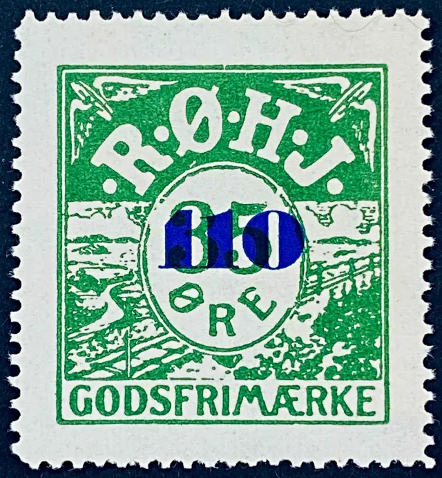 RØHJ 31B - Provisorium (overtryk) 110 Øre blåligt bogtryk på 35 Øre - Grøn nuance.