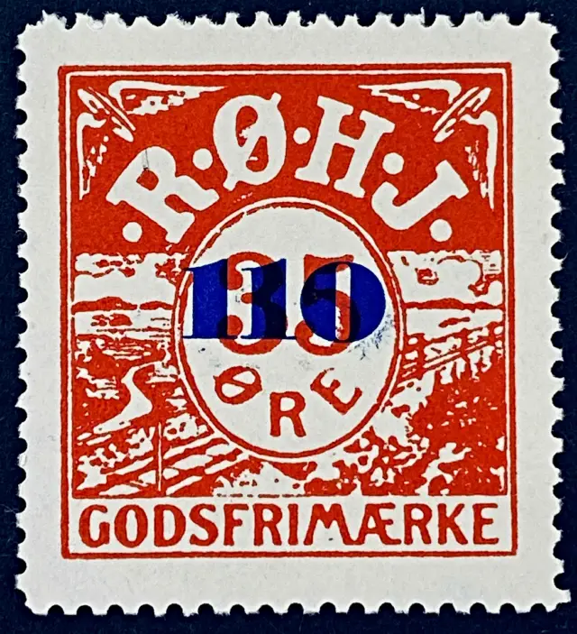 RØHJ 32A - Provisorium (overtryk) 110 Øre blåligt bogtryk på 35 Øre - Rød nuance.