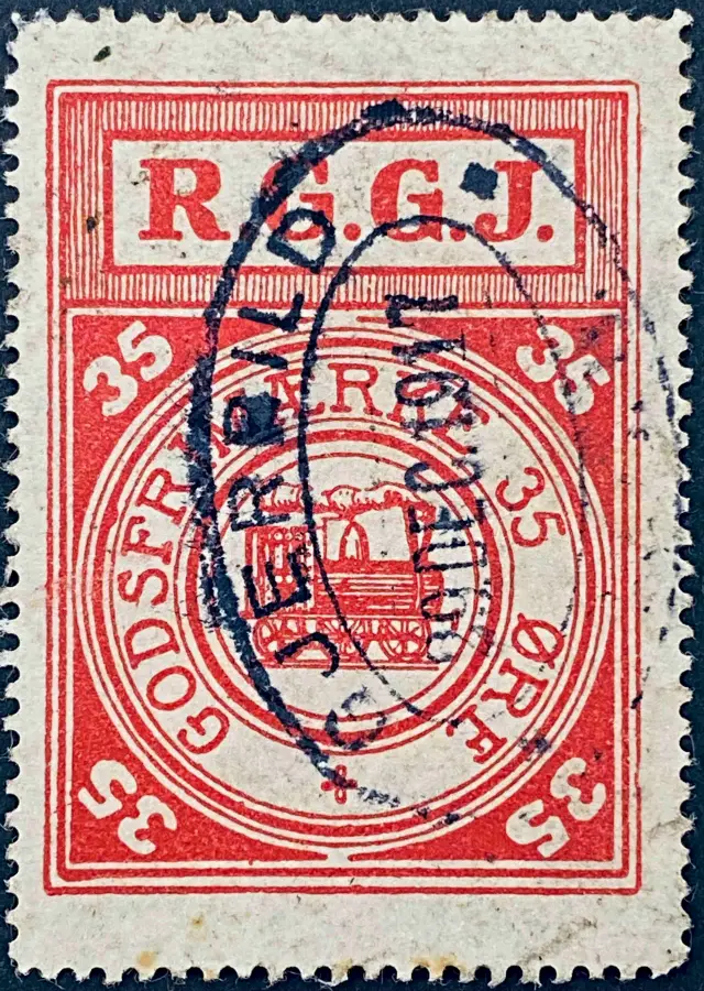 RGGJ 7 - 35 Øre - Rød - stemplet på Gjerrild Station.