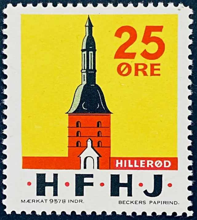 HFHJ 81 - 25 Øre Motiv: Hillerød slotstårn - Flerfarvet - trykkeri: Beckers Papirindustri A/S med mærke nummer: 9578.