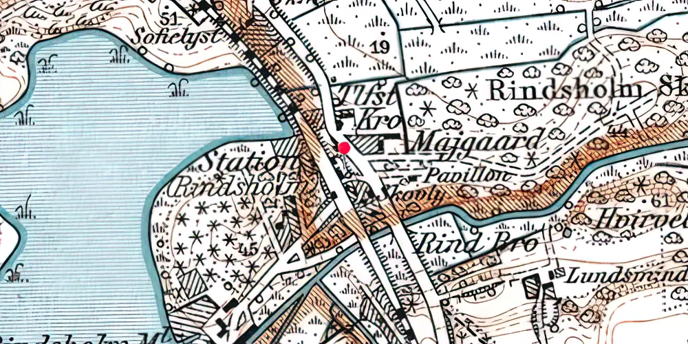 Historisk kort over Rindsholm Billetsalgssted