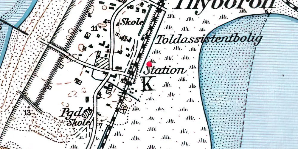 Historisk kort over Thyborøn Kirke Station 