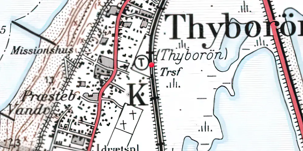Historisk kort over Thyborøn Kirke Trinbræt