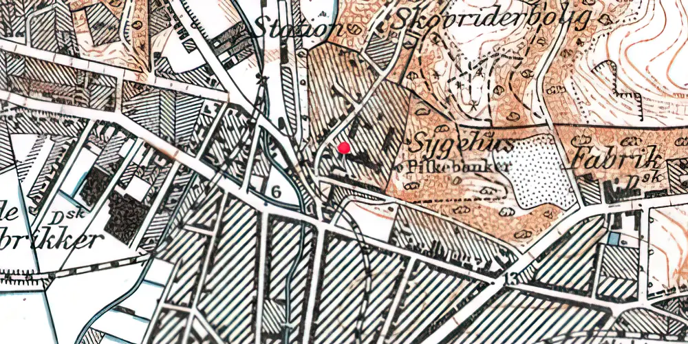 Historisk kort over Vejle Sygehus Trinbræt
