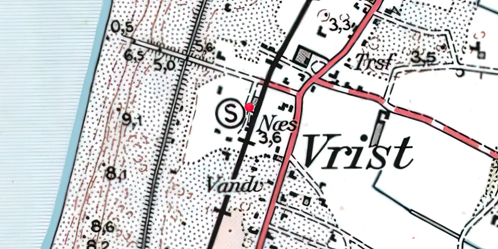 Historisk kort over Vrist Billetsalgssted med Sidespor