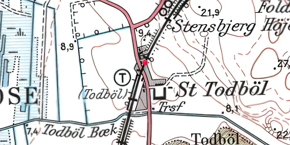 Historisk kort over Todbøl Trinbræt