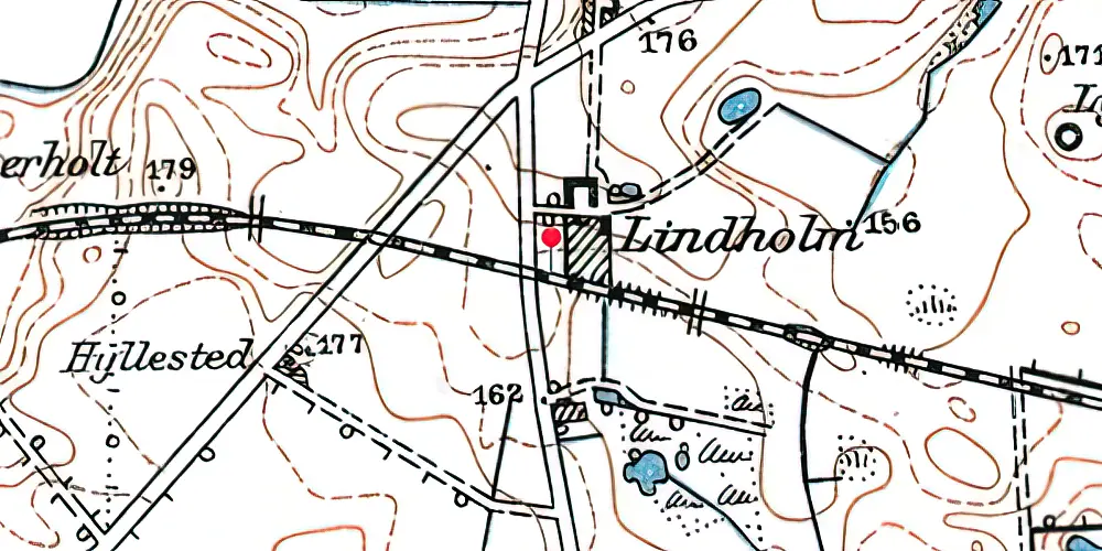 Historisk kort over Lindholm (Hjørring-Hørby Jernbane) Trinbræt