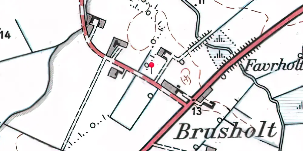 Historisk kort over Brusholt Trinbræt 