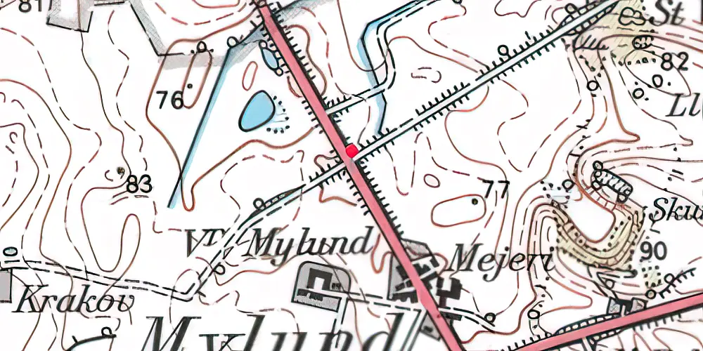 Historisk kort over Vester Mylund Trinbræt