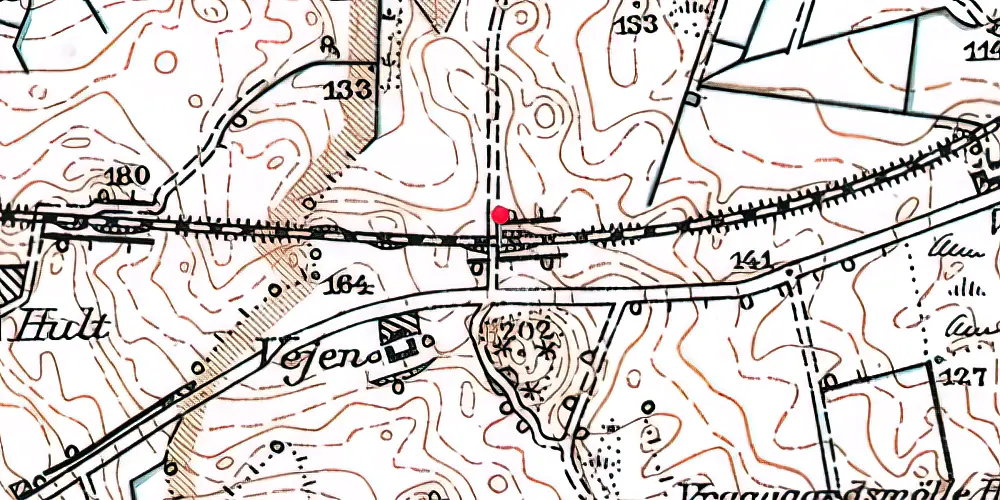 Historisk kort over Vejen (Vodskov-Østervrå) Trinbræt med Sidespor
