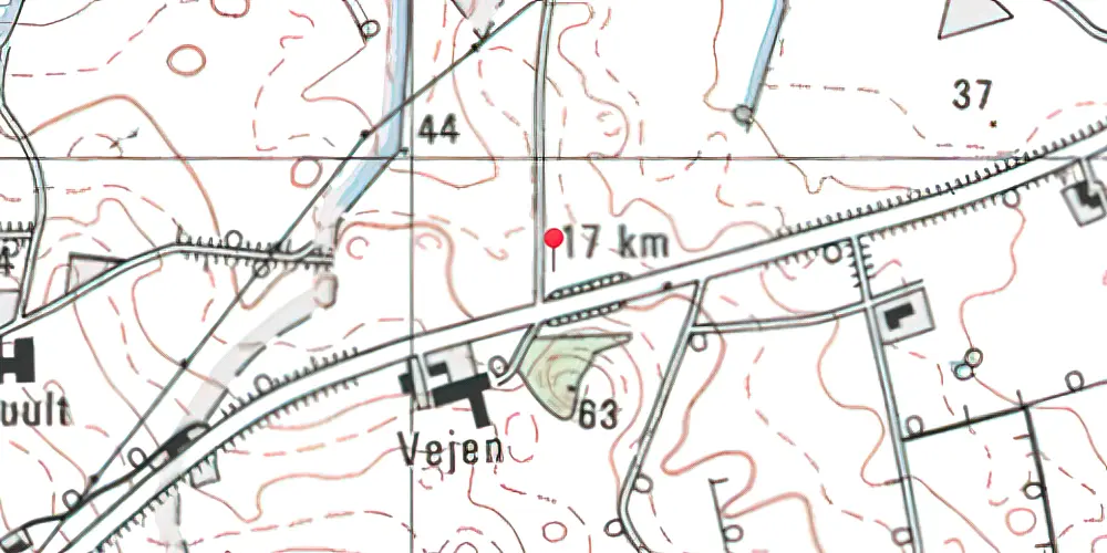 Historisk kort over Vejen (Vodskov-Østervrå) Trinbræt med Sidespor 