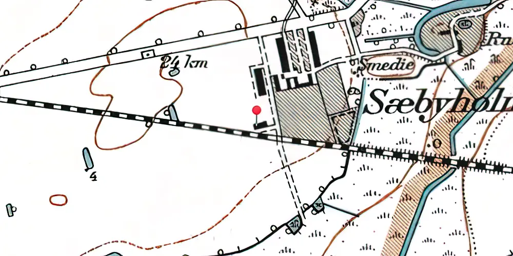 Historisk kort over Sæbyholm Holdeplads med sidespor