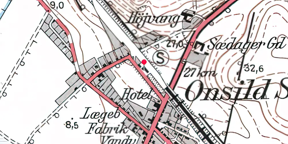 Historisk kort over Sønder-Onsild Station
