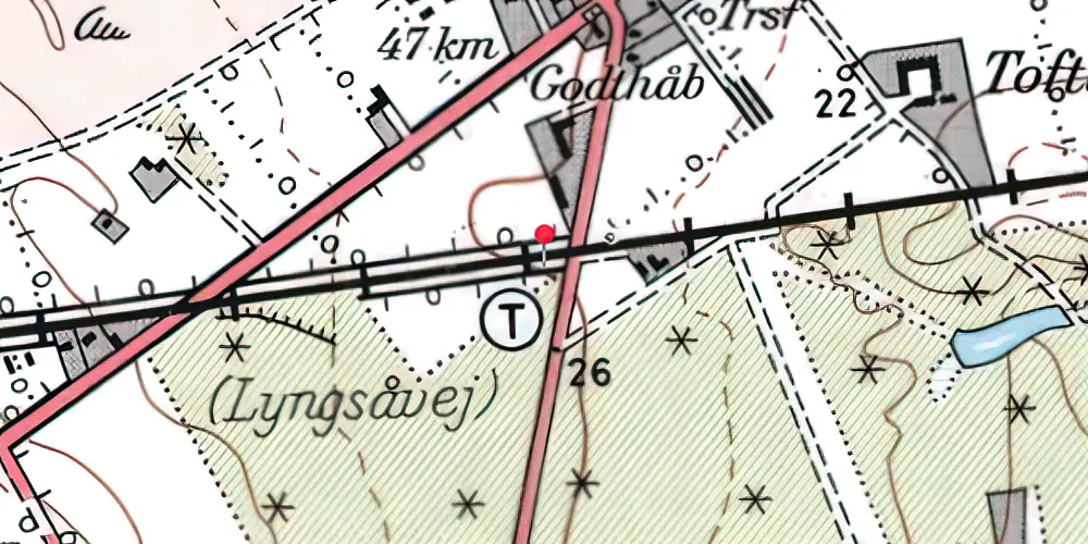 Historisk kort over Lyngsåvej Trinbræt 