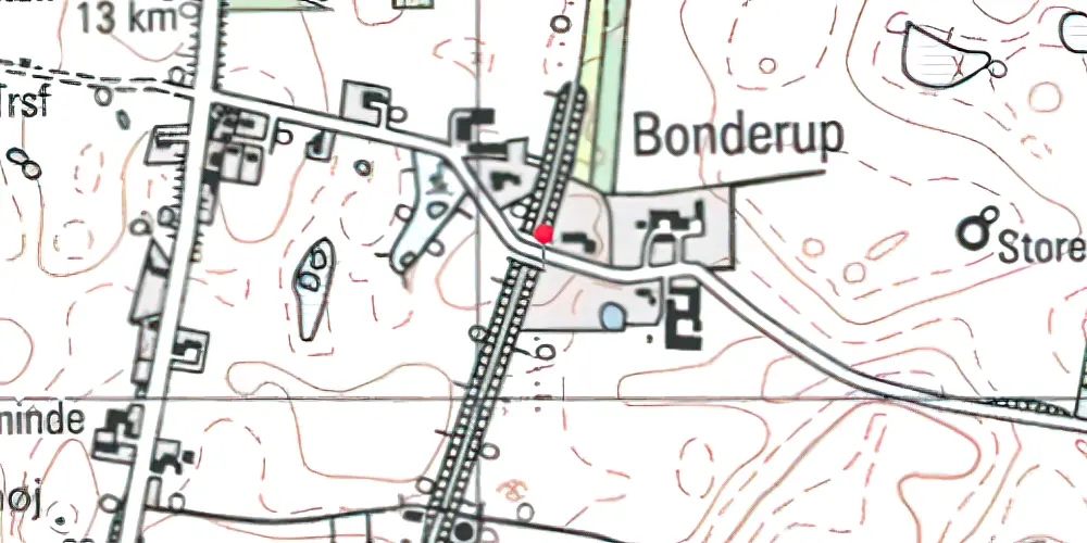 Historisk kort over Bonderup Sjælland Trinbræt 