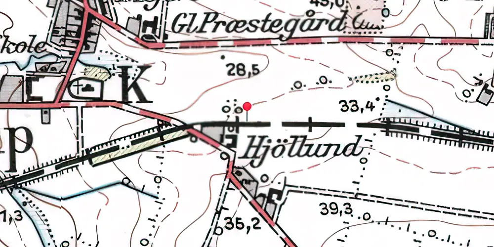 Historisk kort over Hjøllund (R.NO.J.) Trinbræt (uofficielt)