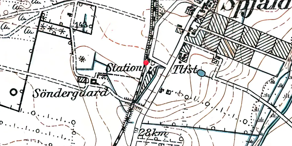 Historisk kort over Spjald Station