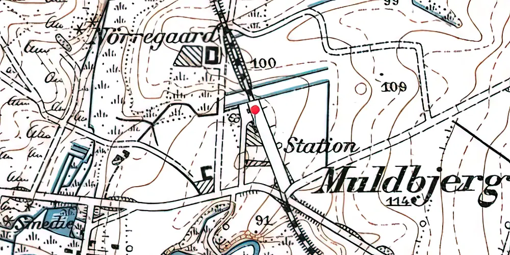 Historisk kort over Muldbjerg Station