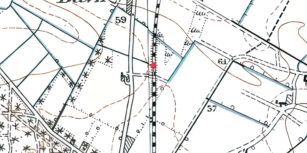 Historisk kort over Baunhøj Trinbræt med Sidespor