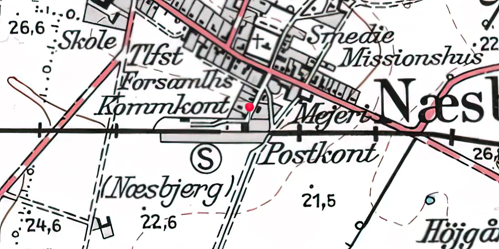 Historisk kort over Næsbjerg Station 