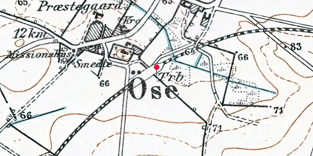 Historisk kort over Øse Trinbræt med Sidespor