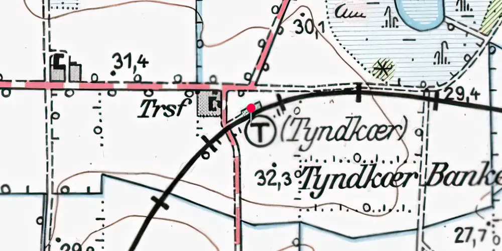 Historisk kort over Tyndkær Trinbræt med Sidespor 