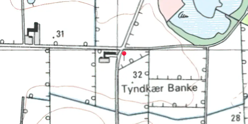 Historisk kort over Tyndkær Trinbræt med Sidespor