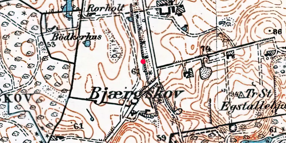 Historisk kort over Bjergskov Trinbræt 