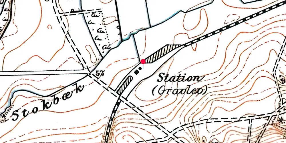Historisk kort over Gravlev Trinbræt med Sidespor