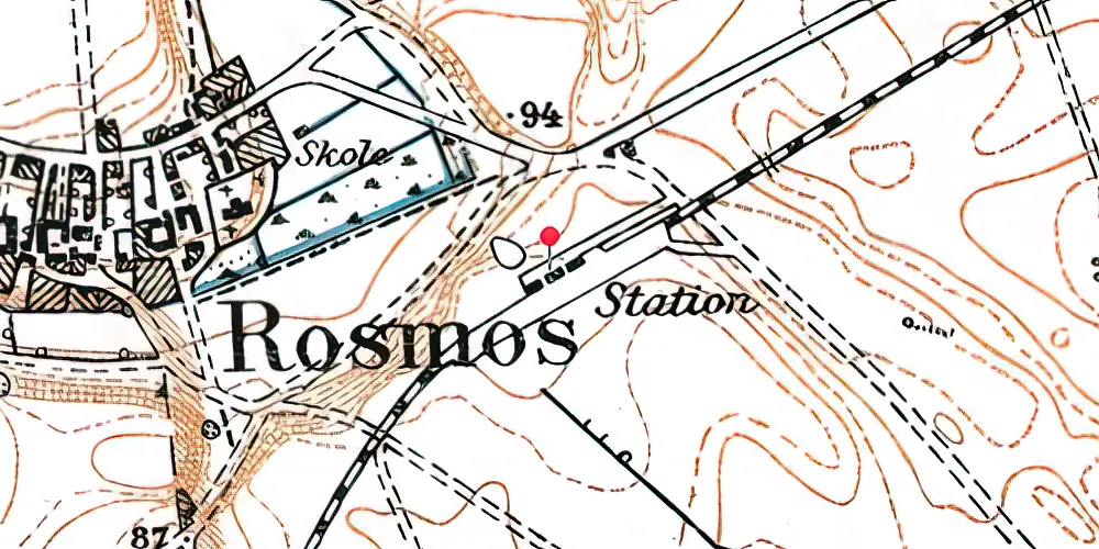 Historisk kort over Rosmus Trinbræt med Sidespor