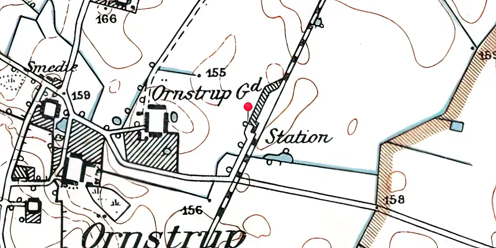 Historisk kort over Ørnstrup Holdeplads med sidespor