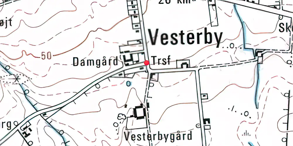 Historisk kort over Vesterby Billetsalgssted med Sidespor 