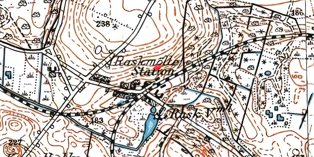 Historisk kort over Rask Mølle Station