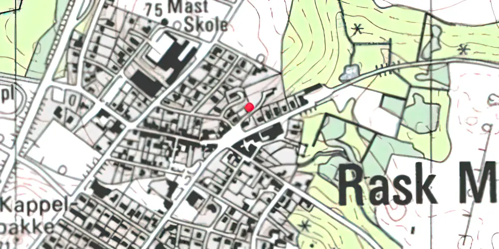 Historisk kort over Rask Mølle Station 